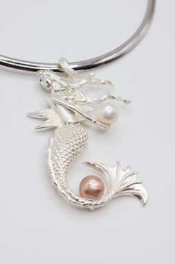 Mixed Edison Pearl Mermaid Choker Silver Plated Detachable Pendant Necklace